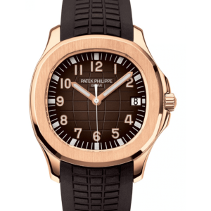4-Patek Philippe Aquanaut Date Sweep Mens Watch Automatic Rose Gold 40.8Mm Brown Dial Brown Composite Rubber Strap 5167R001