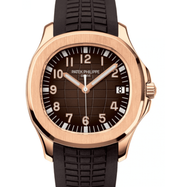 4 patek philippe aquanaut date sweep mens watch automatic rose gold 408mm brown dial brown composite rubber strap 5167r001