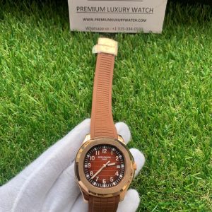 10 patek philippe aquanaut date sweep mens watch automatic rose gold 408mm brown dial brown composite rubber strap 5167r001