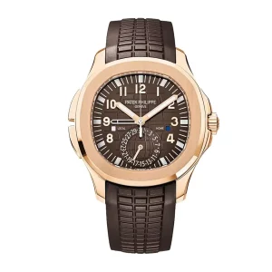 patek philippe aquanaut travel time brown dial rose gold composite mens watch 5164r001