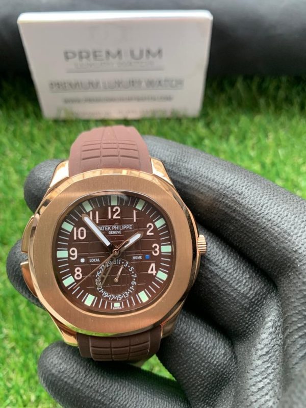 9 patek philippe aquanaut travel time brown dial rose gold composite mens watch 5164r001