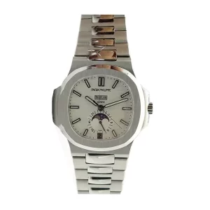 patek philippe nautilus annual calendar moonphase mens stainless steel 57261a010 white dial