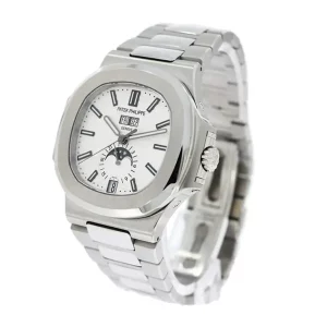 1 patek philippe nautilus annual calendar moonphase mens stainless steel 57261a010 white dial
