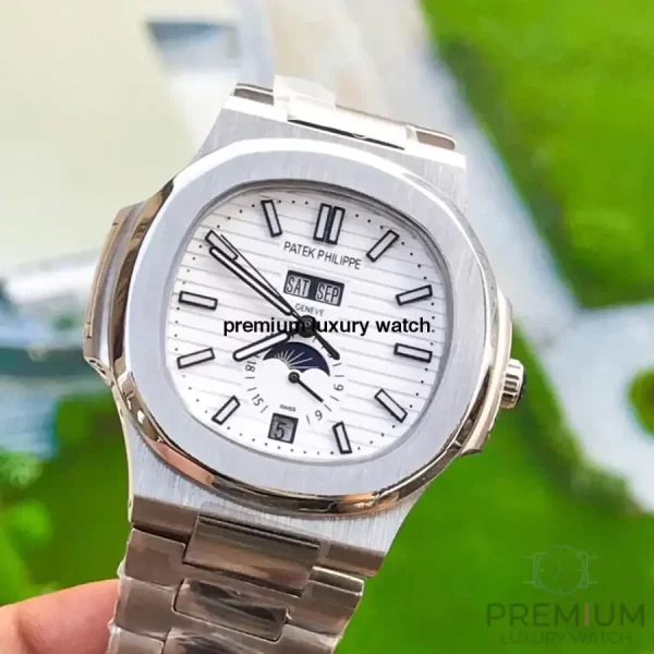 3 patek philippe nautilus annual calendar moonphase mens stainless steel 57261a010 white dial