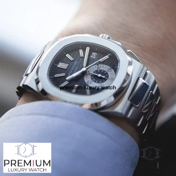 4 patek philippe nautilus 59801a stainless steel blue dial chronograph