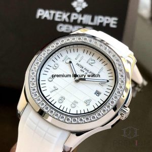3-Patek Philippe Aquanaut Steel White Dial Diamond Ladies Watch 5067