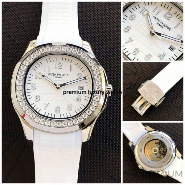 5 patek philippe aquanaut steel white dial diamond ladies watch 5067