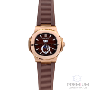 1 patek philippe nautilus blackbrown dial rose gold case brown silicone strap mens watch 5980r001