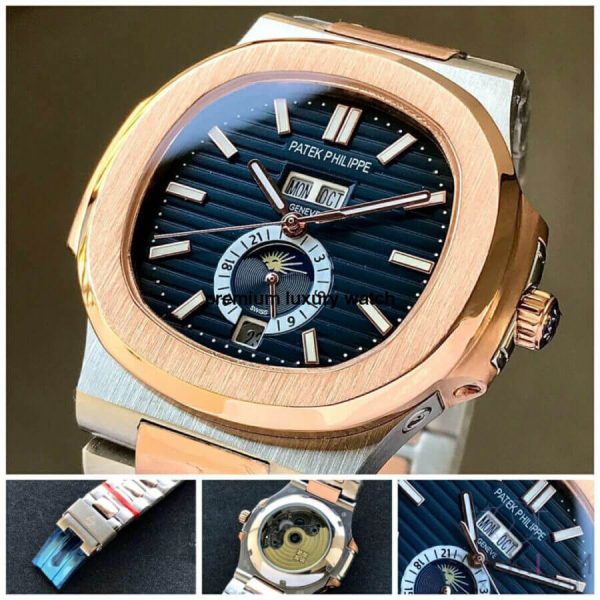 5 patek philippe nautilus 57261a blue dial rose gold silver stainless steel belt
