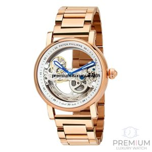 patek philippe skeleton transparent automatic chronograph mens watch white dial rose gold strap