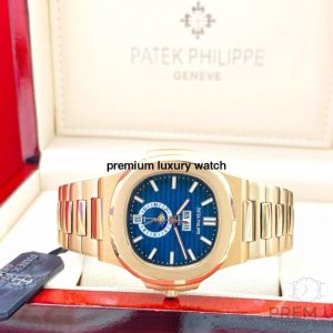 9 patek philippe nautilus annual calendar moon phase rose gold blue dial 57261a001 mens wrist watch