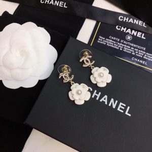 1-White Camellia Flower Earrings Gold Tone For Women   2799