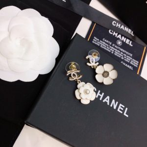 2-White Camellia Flower Earrings Gold Tone For Women   2799
