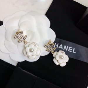 3-White Camellia Flower Earrings Gold Tone For Women   2799