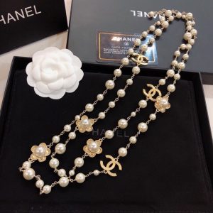 1 stylized flower multi layered pearl necklace gold tone for women 2799