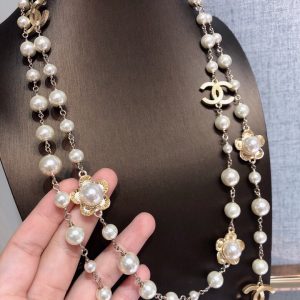 2 stylized flower multi layered pearl necklace gold tone for women 2799