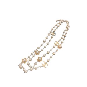 4-Stylized Flower Multi Layered Pearl Necklace Gold Tone For Women   2799