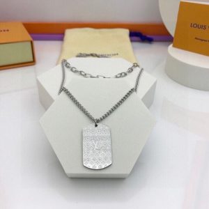2-Big Tag Lv Necklace Silver Tone For Women   2799