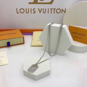 3-Big Tag Lv Necklace Silver Tone For Women   2799