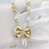 bowknot pendant pearl necklace gold tone for women 2799