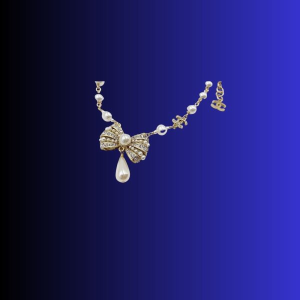 8 bowknot pendant pearl necklace gold tone for women 2799