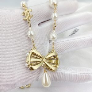 13 bowknot pendant pearl necklace gold tone for women 2799