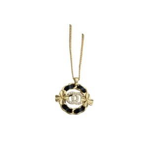 4-Black Circle Pendant Necklace Gold Tone For Women   2799