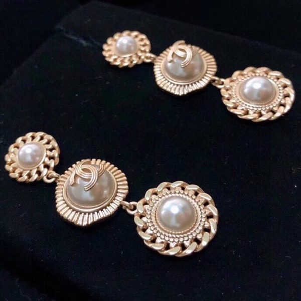 5 pearl links earrings gold tone for women 2799