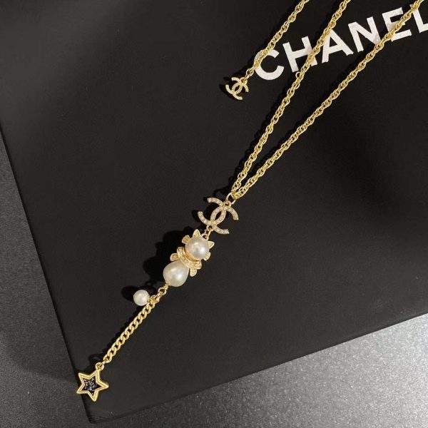 long necklace with pearl and black star gold tone for women 2799