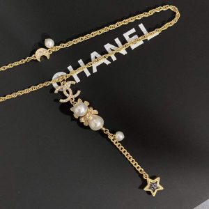 1 long necklace with pearl and black star gold tone for women 2799