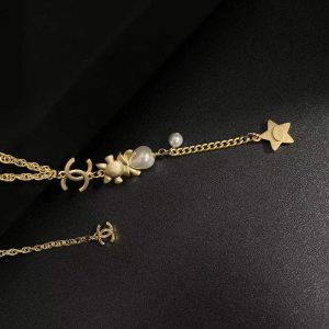2 long necklace with pearl and black star gold tone for women 2799