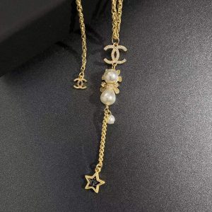 3 long necklace with pearl and black star gold tone for women 2799