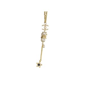 4 long necklace with pearl and black star gold tone for women 2799
