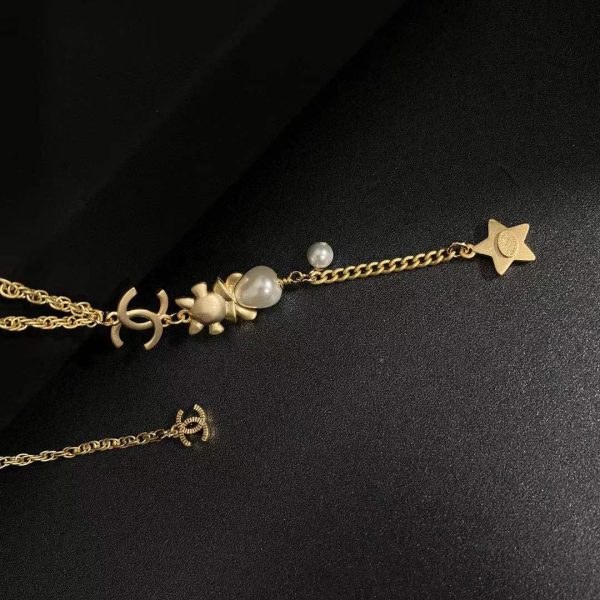 8 long necklace with pearl and black star gold tone for women 2799