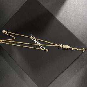11 long necklace with pearl and black star gold tone for women 2799