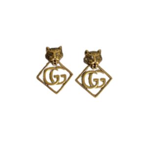 4-Leopard Rhombus Earrings Gold Tone For Women   2799