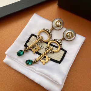 3 key green stone earrings gold tone for women 2799