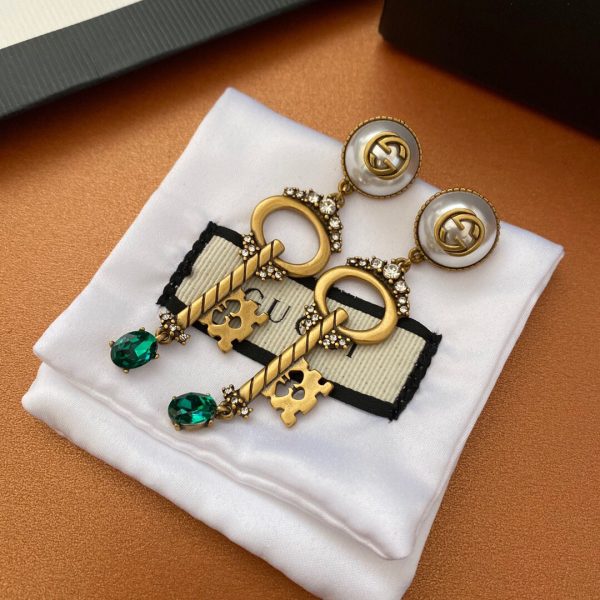 3 key green stone earrings gold tone for women 2799