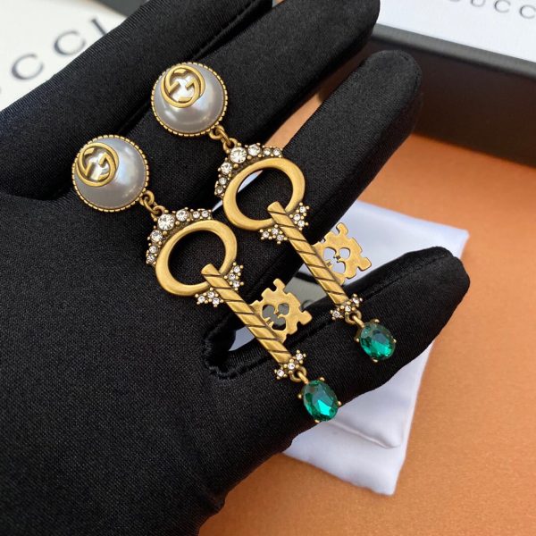 11 key green stone earrings gold tone for women 2799
