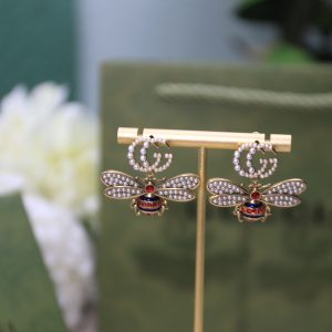 interlocking and bee pearl earrings gold tone for women 2799