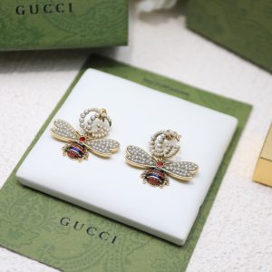 1-Interlocking And Bee Pearl Earrings Gold Tone For Women   2799
