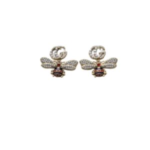 4-Interlocking And Bee Pearl Earrings Gold Tone For Women   2799