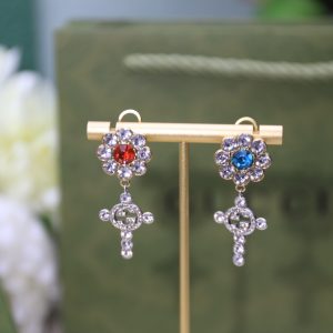 1 blue and red stone earrings gold tone for women 2799