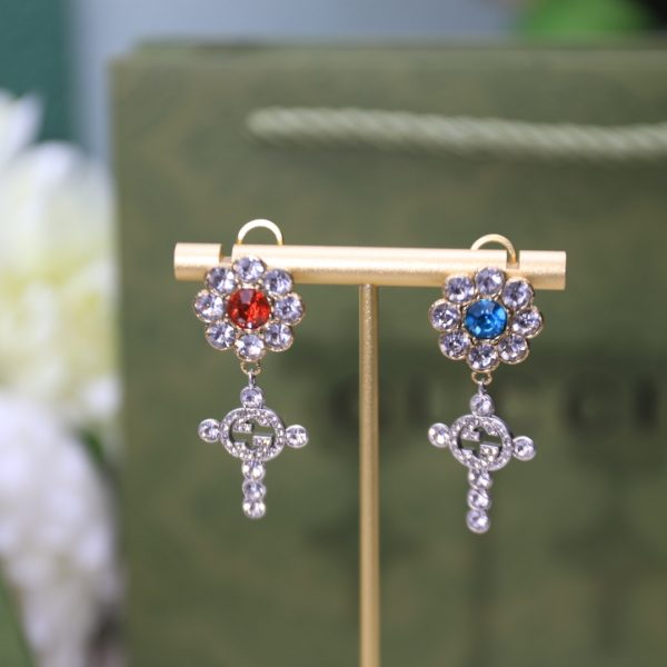 1 blue and red stone earrings gold tone for women 2799