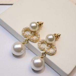 2 dior tribales pearl earrings gold tone for women 2799