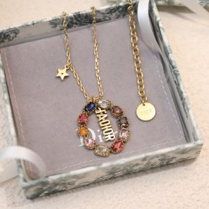 5 colorful twinkle stones pendant necklace gold tone for women 2799