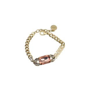 4 big rectangle twinkle stone chain bracelet gold tone for women 2799