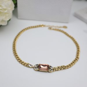 3 big rectangle twinkle stone chain necklace gold tone for women 2799