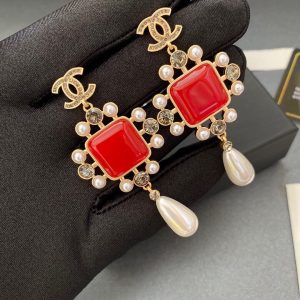 1 dark red square stone earrings gold tone for women 2799
