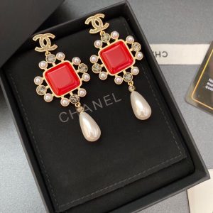 2-Dark Red Square Stone Earrings Gold Tone For Women   2799